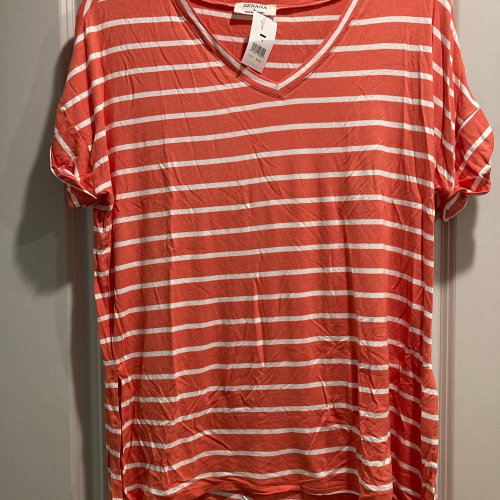NWT Orange Striped V-Neck T-Shirt